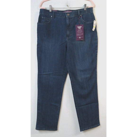 Gloria Vanderbilt Amanda NWT WM 14 Jeans Blue Dark Wash Stretch Tummy Slimmer - Picture 1 of 6